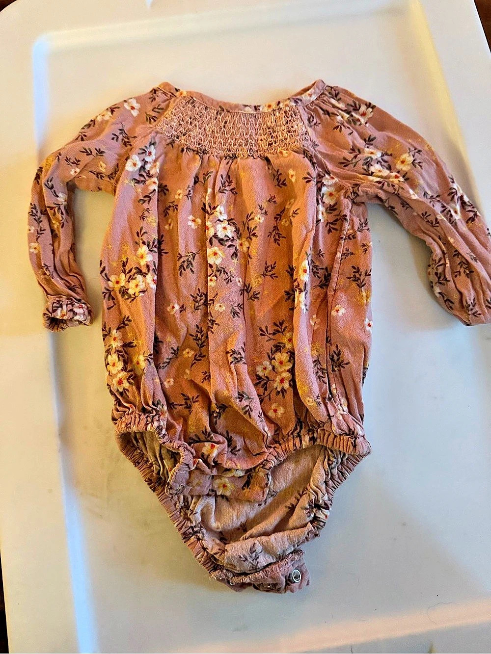 Old Navy Long-Sleeve Smocked Floral Romper for Baby Pink & Brown